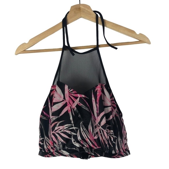 Freya Black & Pink Palm Floral Halter Swim Top 34H - Picture 3 of 5